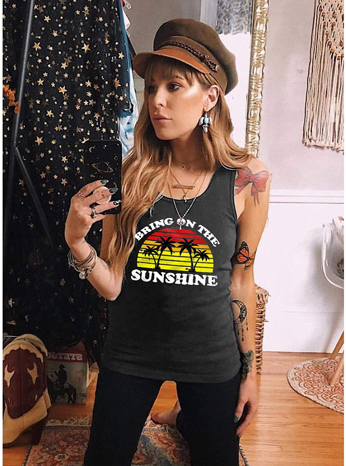 Bealatt Day Drinkin’ Casual Tank Tops Funny Letters Print Vest T-Shirt, Cute Drinking Shirt Tank for Women Apparel & Accessories > Clothing > Activewear Kylie Max   