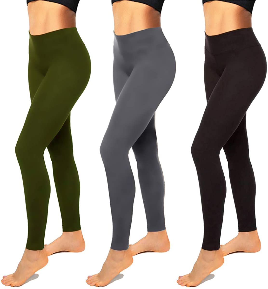 High Waisted Leggings for Women-Womens Black Seamless Workout Leggings Running Tummy Control Yoga Pants Reg&Plus Size Apparel & Accessories > Clothing > Underwear & Socks > Shapewear Hi Clasmix 3 Pack Black,dark Gray,olive Large-X-Large 