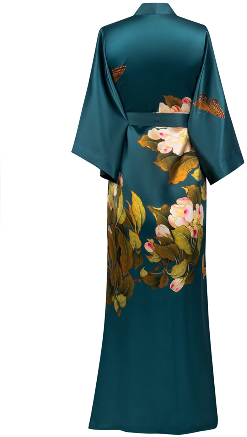 KIM+ONO Women'S Washable Silk Kimono Robe Long - Floral Print Apparel & Accessories > Clothing > Sleepwear & Loungewear > Robes KIM+ONO   