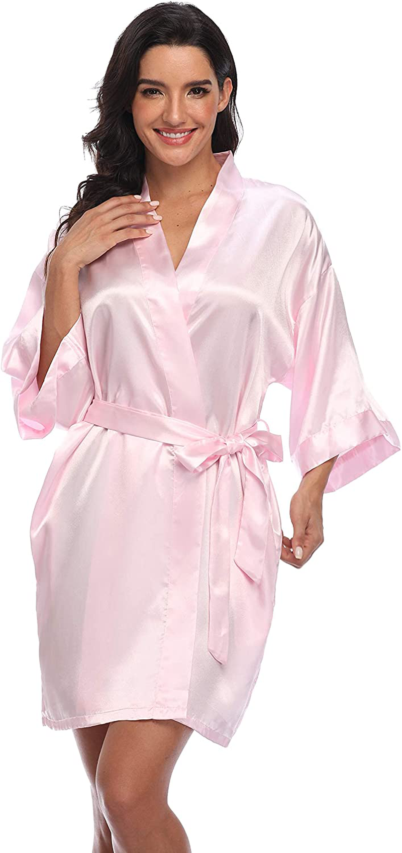 Kotii Women Silk Satin Short Bathrobes V-Neck Pure Color Sleepwear Wedding Bridesmaid Bride Party Robe S-2XL Apparel & Accessories > Clothing > Sleepwear & Loungewear > Robes Kotii   