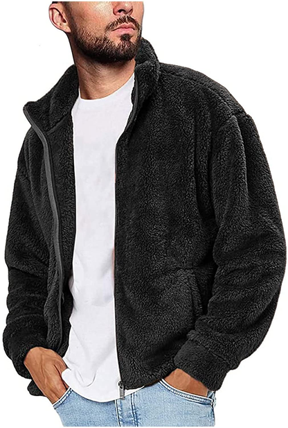 Merthy Mens Fuzzy Sherpa Fleece Jacket Casual Long Sleeve Stand Collar Furry Faux Woolen Cardigan Coat Zipper Teddy Coats Apparel & Accessories > Clothing > Underwear & Socks > Shapewear Merthy Black Small 
