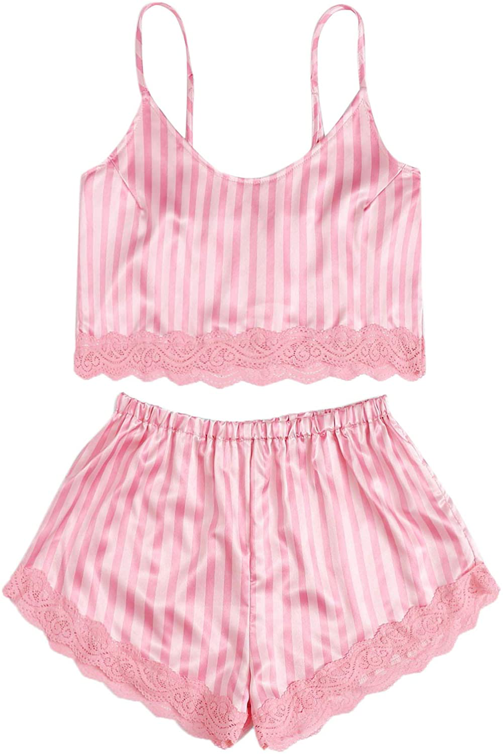 Sweatyrocks Women'S Satin Lace Sleepwear Cami Top and Shorts Pajama Set Apparel & Accessories > Clothing > Sleepwear & Loungewear Kylie Max   