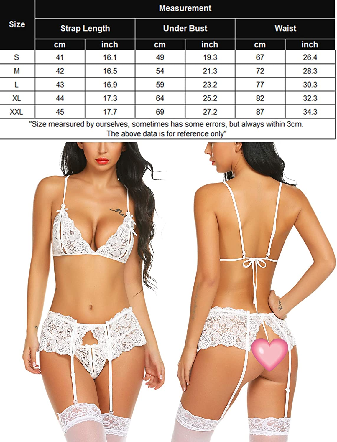 Wearella Women Lingerie Set Lace Teddy Strap Babydoll Bodysuit with Garter Belts Apparel & Accessories > Clothing > Underwear & Socks > Lingerie wearella   