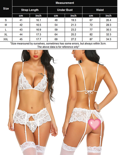 Wearella Women Lingerie Set Lace Teddy Strap Babydoll Bodysuit with Garter Belts Apparel & Accessories > Clothing > Underwear & Socks > Lingerie wearella   