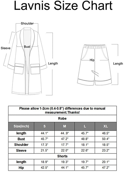 Lavnis Men'S Satin Bathrobe Nightgown Casual Kimono Robe Loungewear Sleepwear Pajama Set with Shorts Apparel & Accessories > Clothing > Sleepwear & Loungewear > Robes Kylie Max   