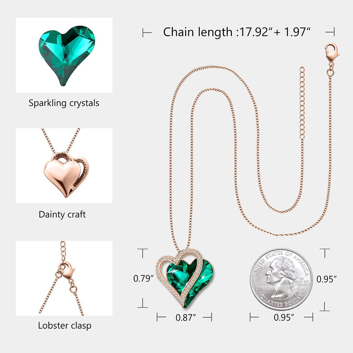 Sumonyo White Gold Plated Love Heart Pendant Necklaces for Women Silver Tone Crystals Birthstone Jewelry Gifts for Women Mother's Day Birthday Anniversary Day Party Arts & Entertainment > Party & Celebration > Gift Giving Sumonyo   