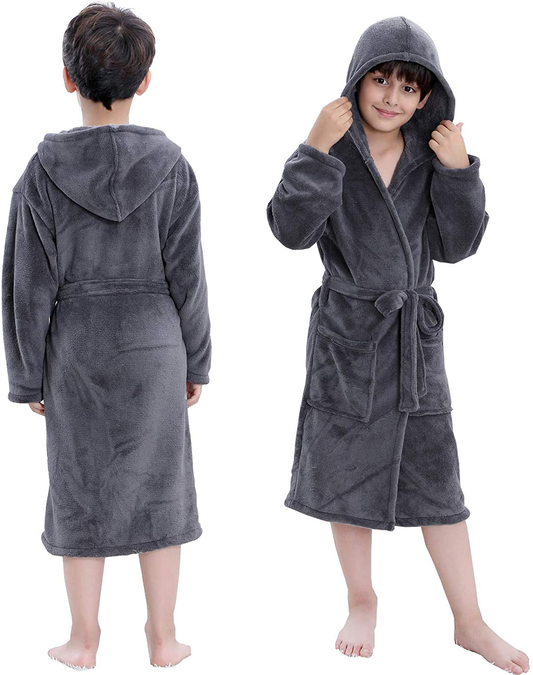 Hooded Herringbone Boy'S Fleece Soft Spa Kimono Long Robe,Kids Comfy Sleepwear Bathrobe Apparel & Accessories > Clothing > Sleepwear & Loungewear > Robes Kylie Max   