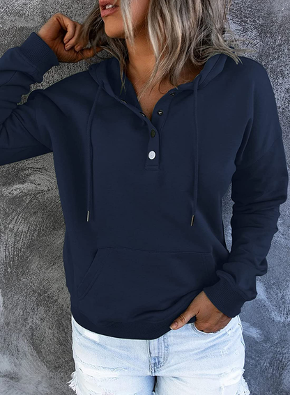 Dokotoo Womens Casual Button Collar Drawstring Long Sleeve Hoodies Pullover Sweatshirts Hooded Tops Apparel & Accessories > Clothing > Activewear Kylie Max   