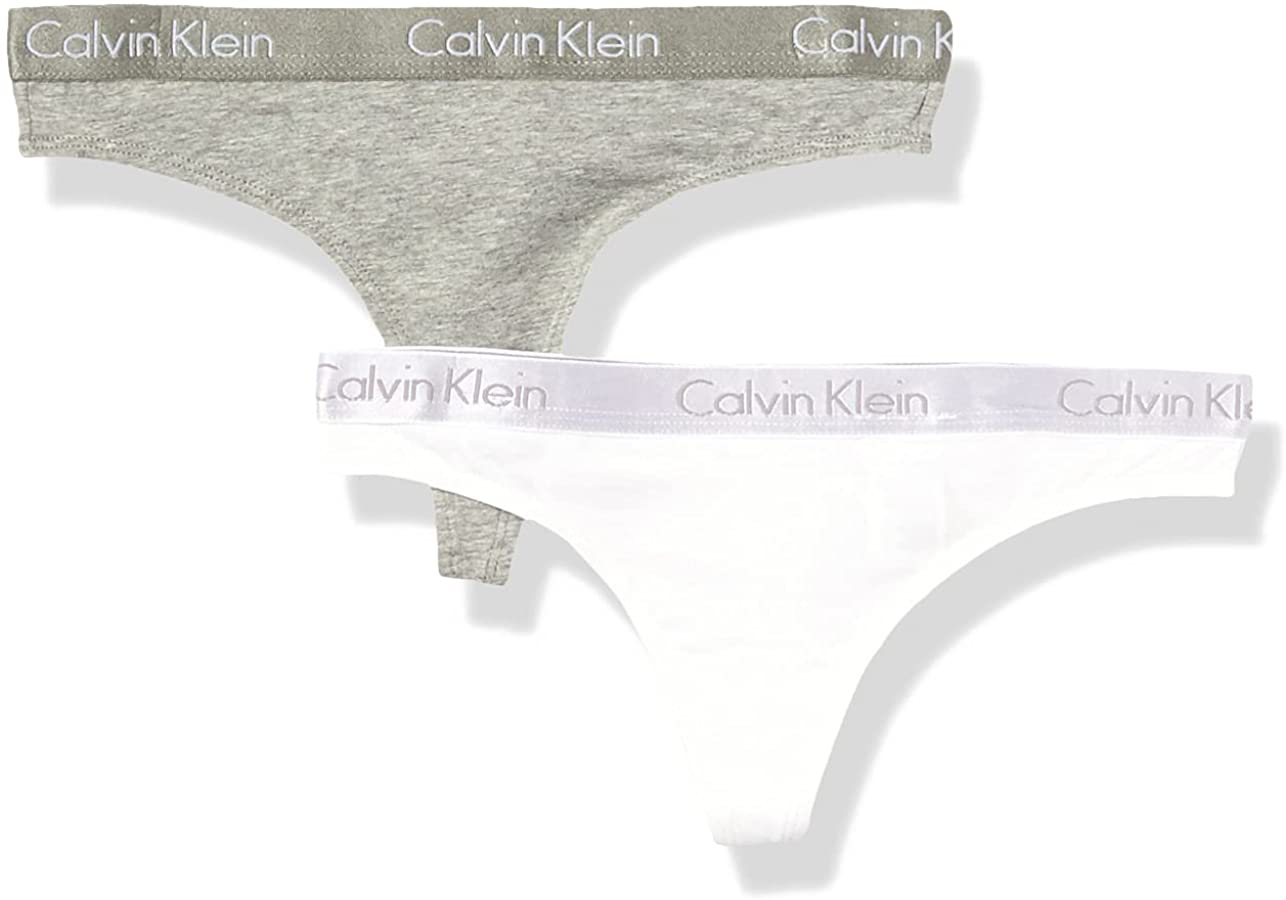 Calvin Klein Women's Motive Cotton Multipack Thong Panty Apparel & Accessories > Clothing > Underwear & Socks > Underwear Calvin Klein Grey Heather/White Large 