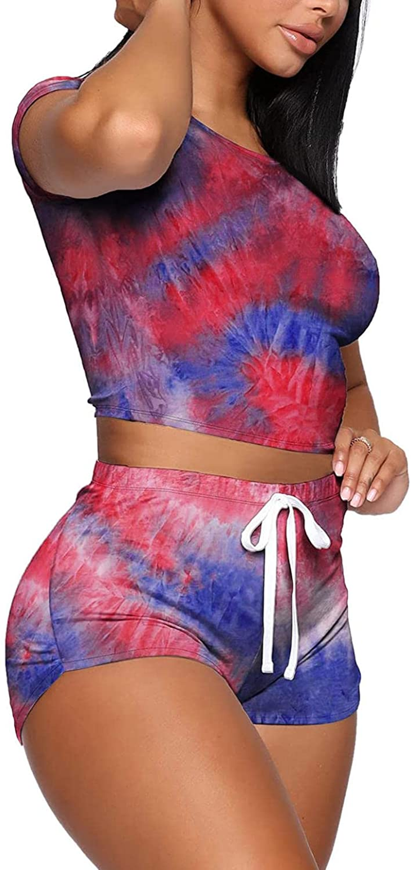 Burband Womens 2 Piece Short Lounge Sets Short Sleeve Summer Crop Top and Biker Shorts Active Tracksuits Jogger Sweatsuits Apparel & Accessories > Clothing > Underwear & Socks > Shapewear Burband   