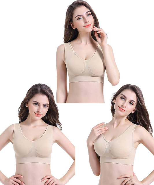 PRETTYWELL Sleep Bras for Women, Comfort Seamless Wireless Stretchy Sports Bra,3 Pack Yoga Bras, with Removable Pads Apparel & Accessories > Clothing > Underwear & Socks > Bras Kylie Max   