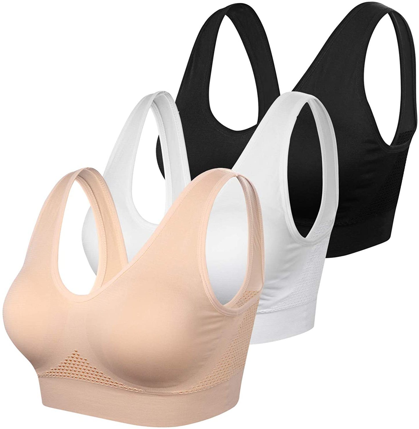 Women Sports Bra Comfortable Sleep Bras No Underwire Seamless Workout Yoga Bra of 3 Pack Apparel & Accessories > Clothing > Underwear & Socks > Bras Kylie Max   