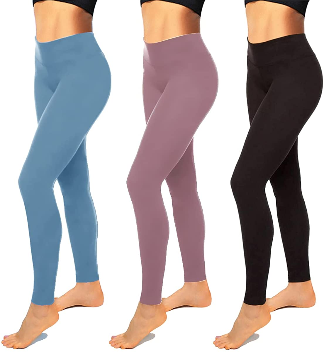 High Waisted Leggings for Women-Womens Black Seamless Workout Leggings Running Tummy Control Yoga Pants Reg&Plus Size Apparel & Accessories > Clothing > Underwear & Socks > Shapewear Hi Clasmix 3 Pack Black, Light Pink,light Blue Large-X-Large 