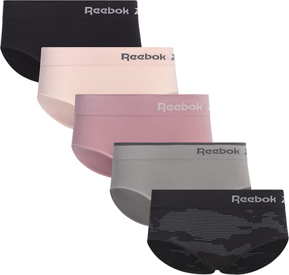 Reebok Women'S Underwear - Seamless Hipster Briefs (5 Pack) Apparel & Accessories > Clothing > Underwear & Socks > Underwear Reebok Black/Pink/Grey Large 