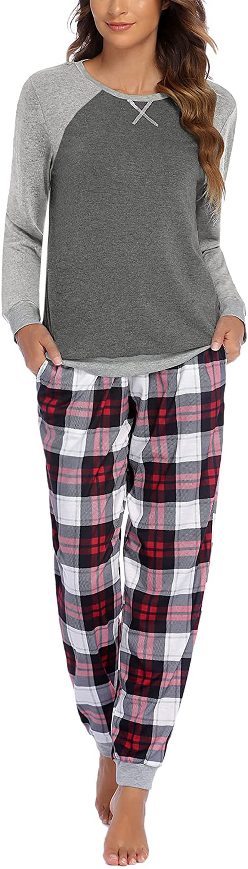 Ekouaer Women's Pajamas Sets Long Sleeve with Plaid Pants Soft Sleepwear O Neck 2 Piece Pjs Joggers Loung Set with Pockets Apparel & Accessories > Clothing > Sleepwear & Loungewear > Pajamas Ekouaer Style2-pat1 Medium 