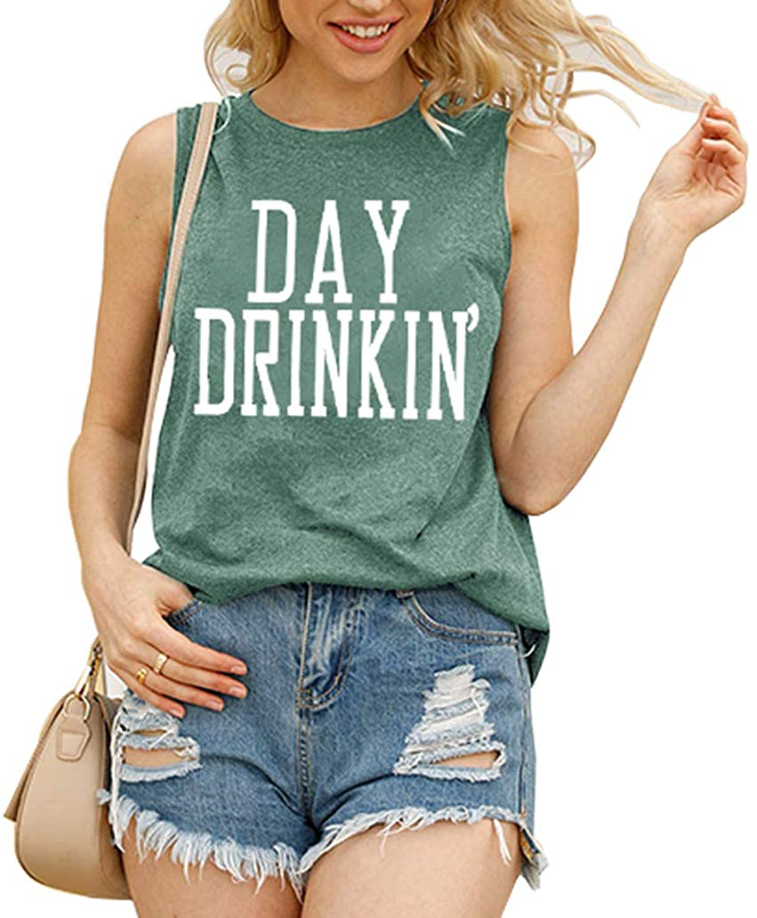 Bealatt Day Drinkin’ Casual Tank Tops Funny Letters Print Vest T-Shirt, Cute Drinking Shirt Tank for Women Apparel & Accessories > Clothing > Activewear Kylie Max   