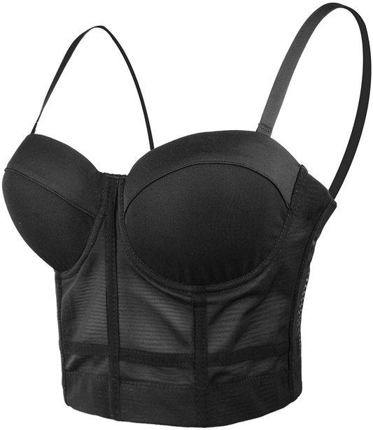 ELLACCI Women'S Mesh Bustier Crop Top Push up Corset Tops Bra Black Apparel & Accessories > Clothing > Underwear & Socks > Lingerie ELLACCI   