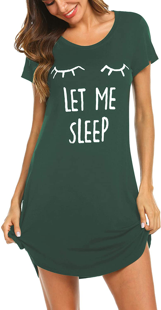 Hotouch Night Shirts Womens Nightgowns Cute round Neck Short Sleeve Printed Sleep Shirts Soft Sleepwear XS-XXL Apparel & Accessories > Clothing > Sleepwear & Loungewear > Nightgowns Kylie Max   