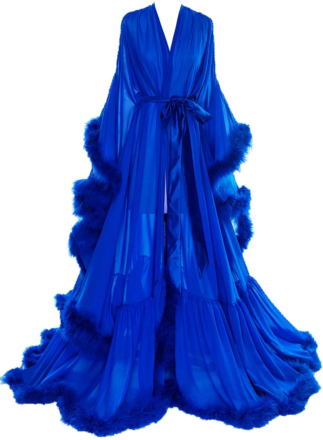 Molisa Women'S Sexy Feather Bridal Robe Long Wedding Scarf Illusion Bathrobe Sleepwear Lingerie Robe Nightgown Apparel & Accessories > Clothing > Sleepwear & Loungewear > Robes Molisa   