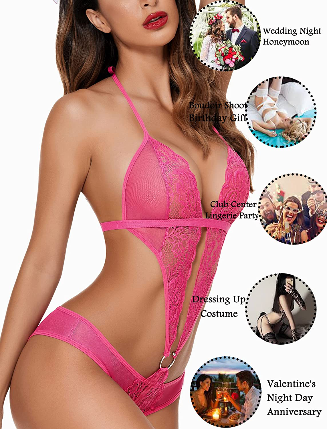 Avidlove Women Deep V Lingerie Lace Teddy One Piece Babydoll Mini Bodysuit Apparel & Accessories > Clothing > Underwear & Socks > Lingerie Kylie Max   