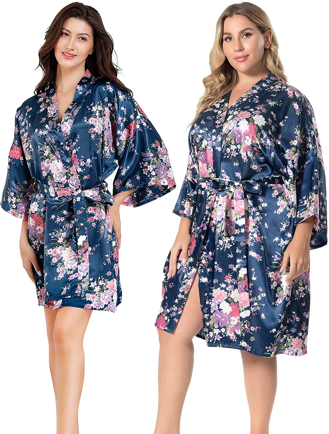 EPLAZA Women Floral Satin Robe Bridal Dressing Gown Wedding Bride Bridesmaid Kimono Sleepwear Apparel & Accessories > Clothing > Sleepwear & Loungewear > Robes EPLAZA   