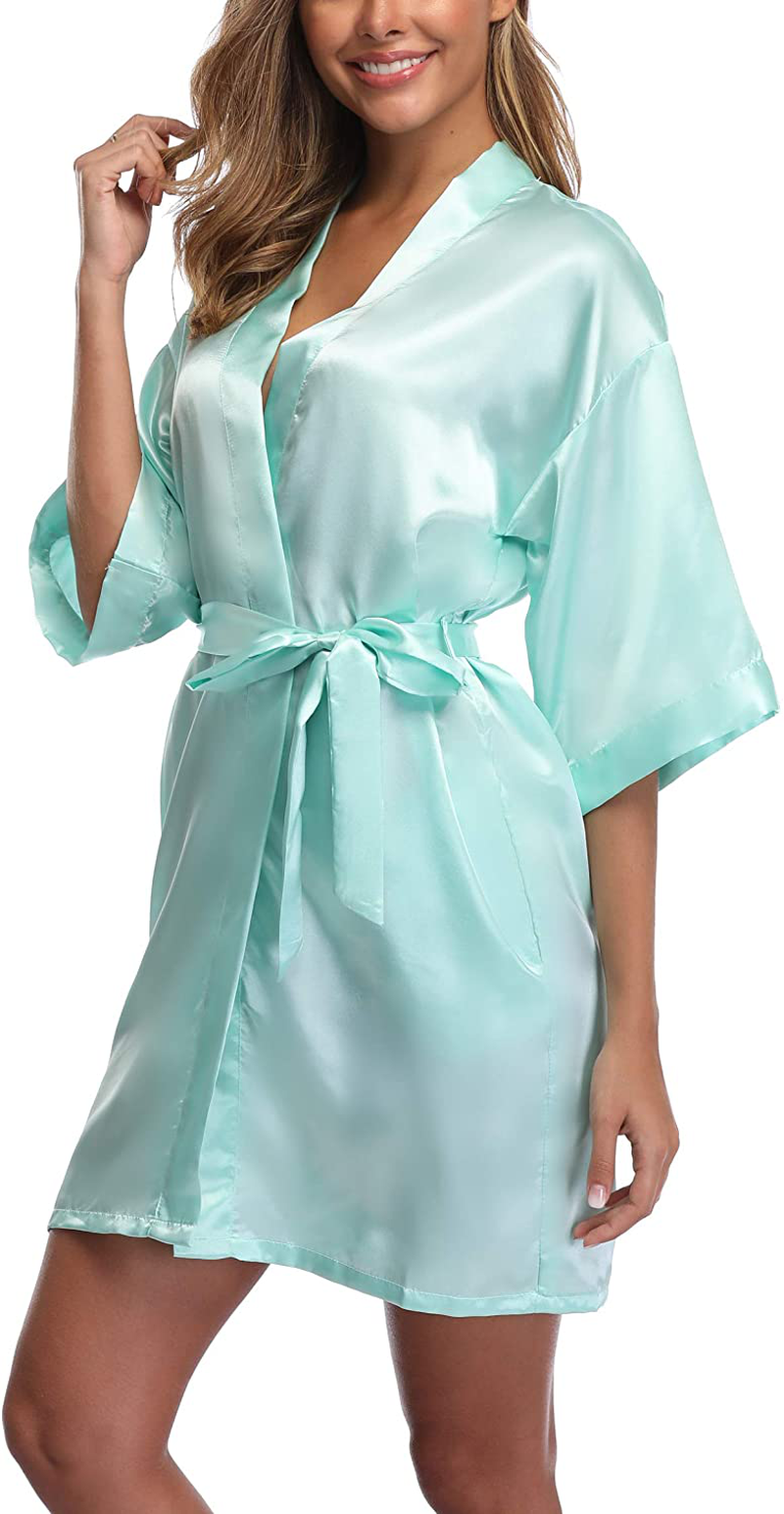 Silky Bridesmaid Robes, Satin Kimono Robe for Women, Pure Colour, Short Apparel & Accessories > Clothing > Sleepwear & Loungewear > Robes ANDOLLY Green 1X-2X 