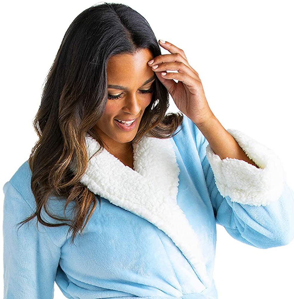 Softies Women'S Plush Sherpa Robe with Contrast Trim Apparel & Accessories > Clothing > Sleepwear & Loungewear > Robes Kylie Max   