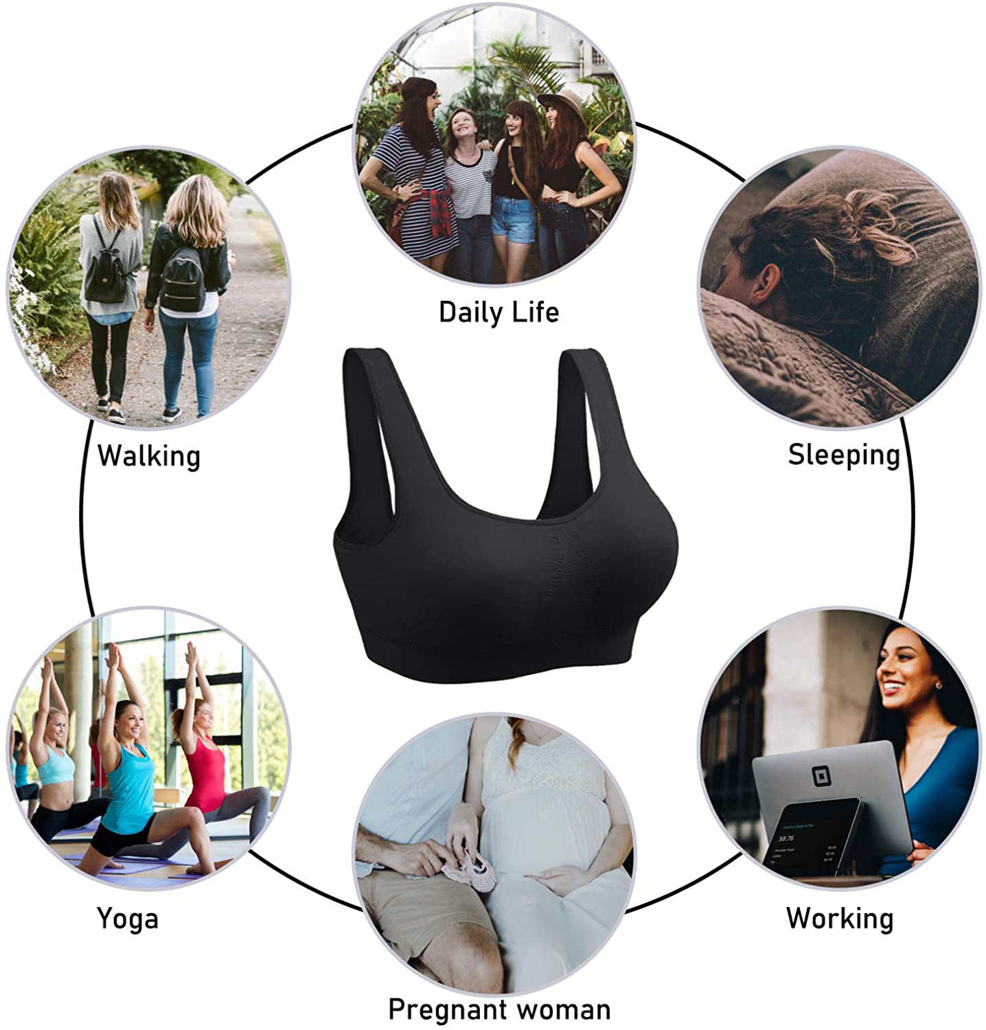 Onory 3 Pack Sports Bras for Women Wirefree Padded Workout Yoga Gym Fitness Bra Apparel & Accessories > Clothing > Underwear & Socks > Bras Kylie Max   