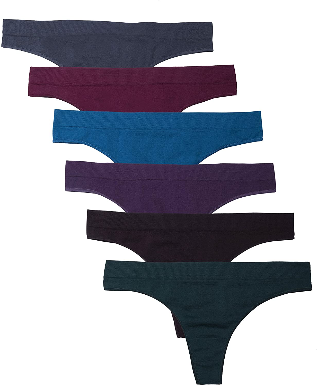 Kalon 6 Pack Women's Nylon Spandex Thong Underwear Apparel & Accessories > Clothing > Underwear & Socks > Underwear Kalon Dark Vintage X-Small 