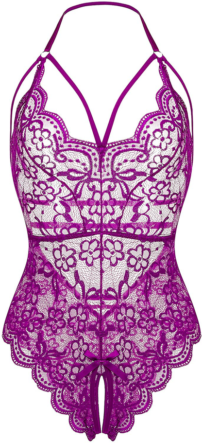 LOLLO VITA Women Lingerie Lace Bodysuit One Piece Babydoll Teddy Chemise Sleepwear Apparel & Accessories > Clothing > Underwear & Socks > Lingerie LOLLO VITA Purplish Red Small Wide 