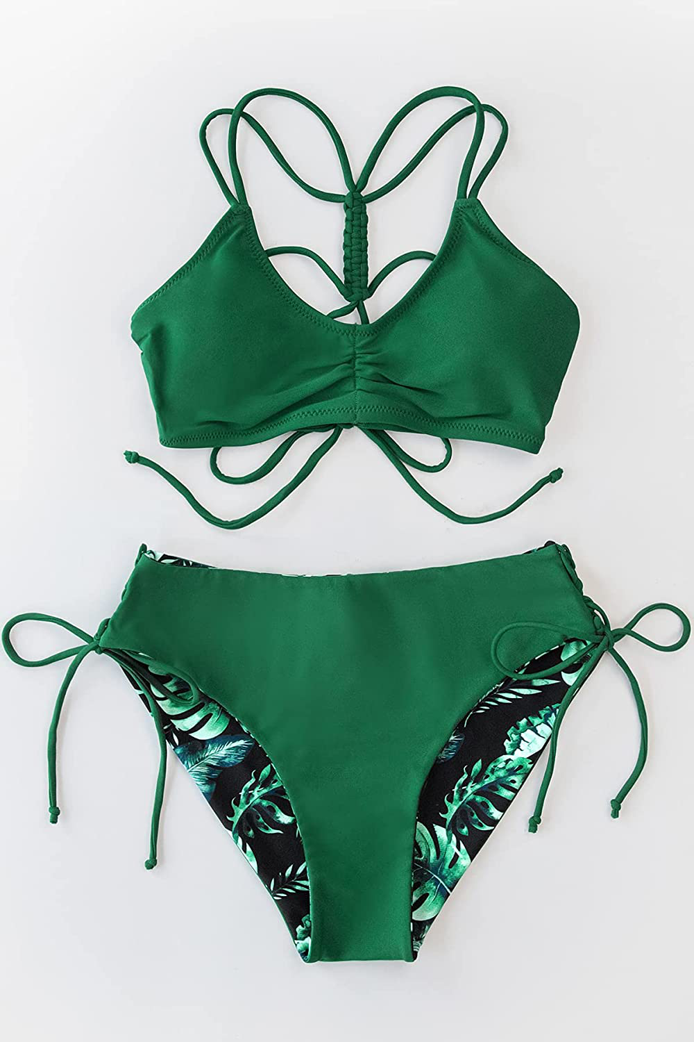 CUPSHE Women Back Braided Straps Bikini Sets Reversible Bottom Strappy Lace Up 2 Piece Swimsuits Apparel & Accessories > Clothing > Swimwear CUPSHE   