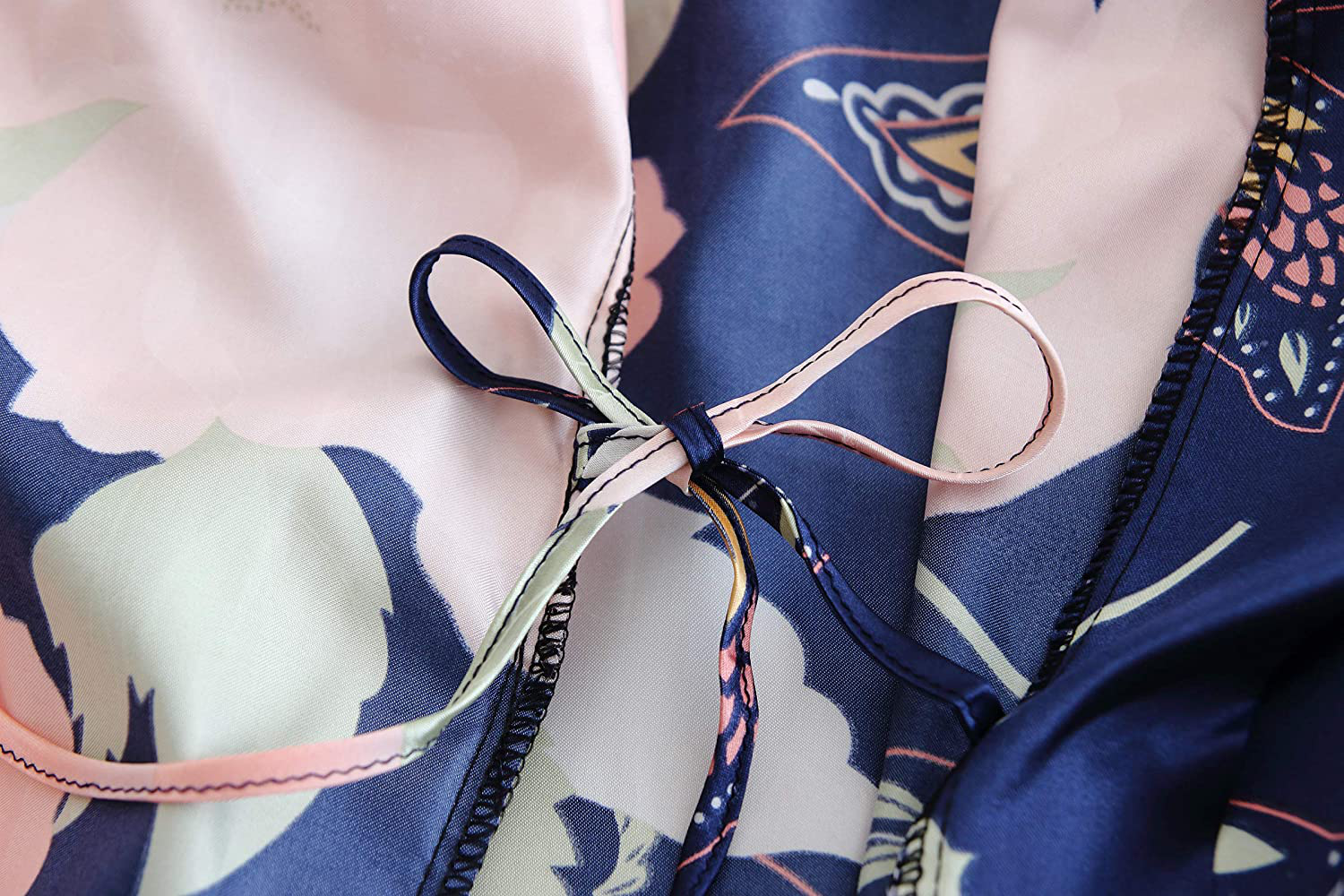 QXQTER Floral Satin Bridal Robe Silk Bridesmaid Robes Bridal Party Robe Dressing Gown Wedding Gifts Apparel & Accessories > Clothing > Sleepwear & Loungewear > Robes QXQTER   