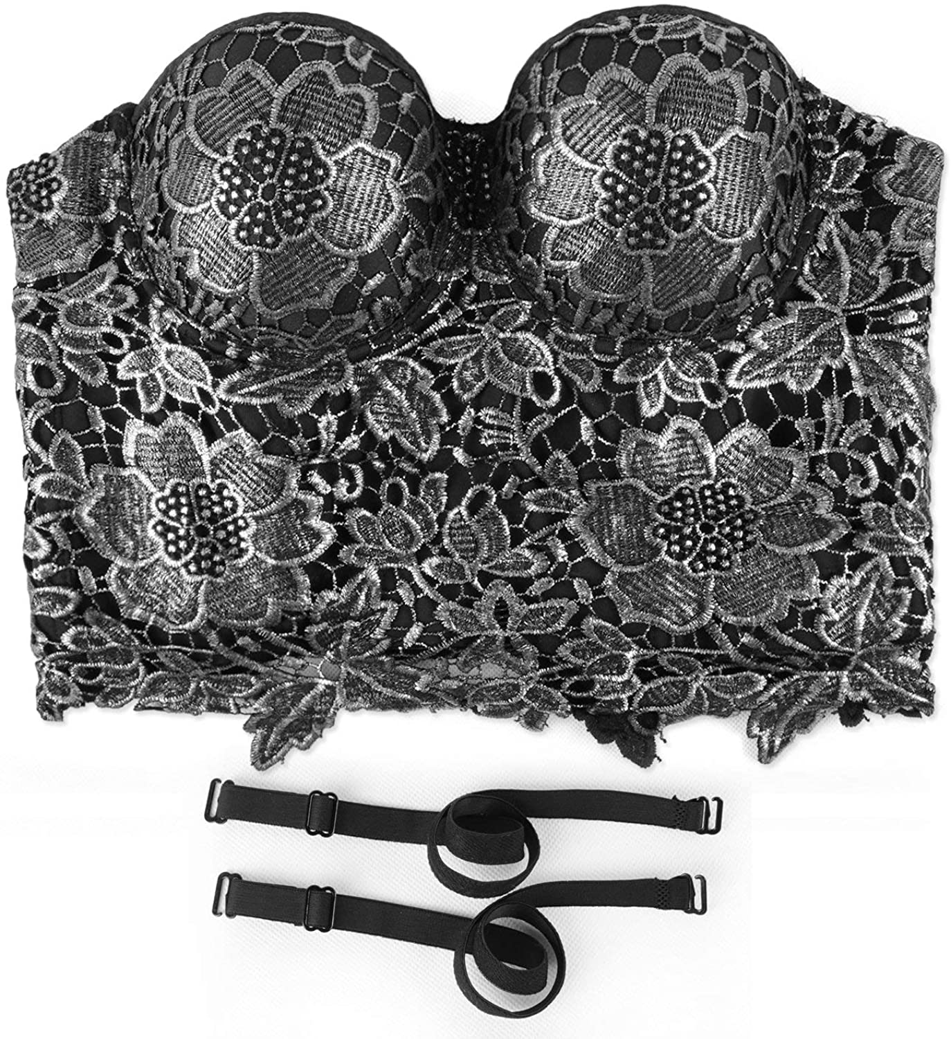 ELLACCI Women'S Floral Lace Bustier Crop Top Gothic Corset Bra Tops Black Apparel & Accessories > Clothing > Underwear & Socks > Lingerie ELLACCI   