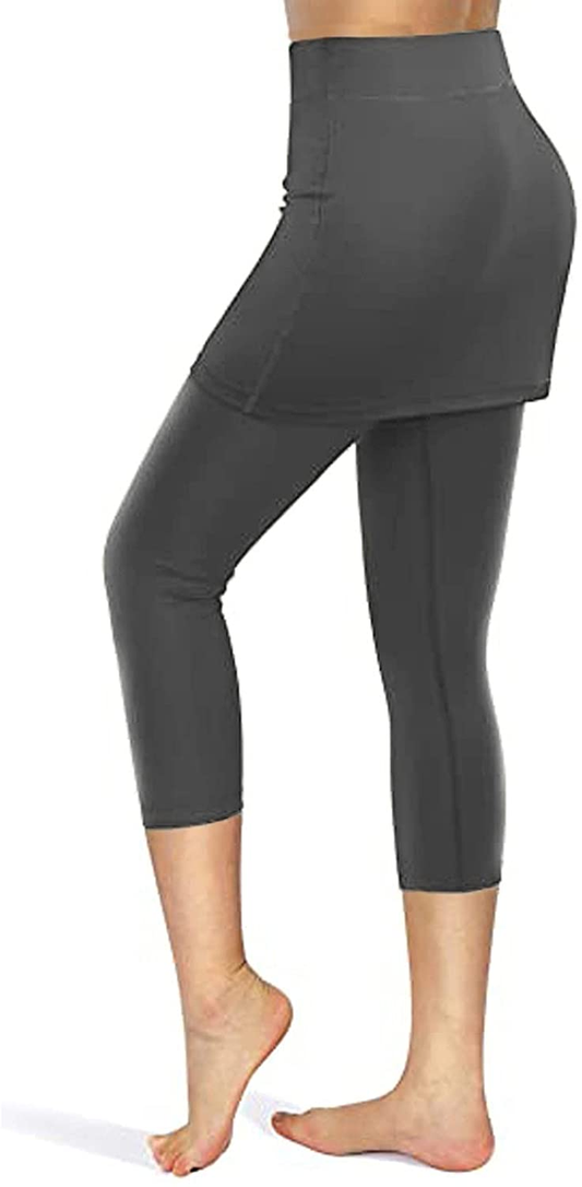 Burband Womens Skirted Leggings Capri Skirt Yoga Active Tights Pants Golf Tennis Workout Skort Sport Leggings with Pockets Apparel & Accessories > Clothing > Underwear & Socks > Shapewear Burband   