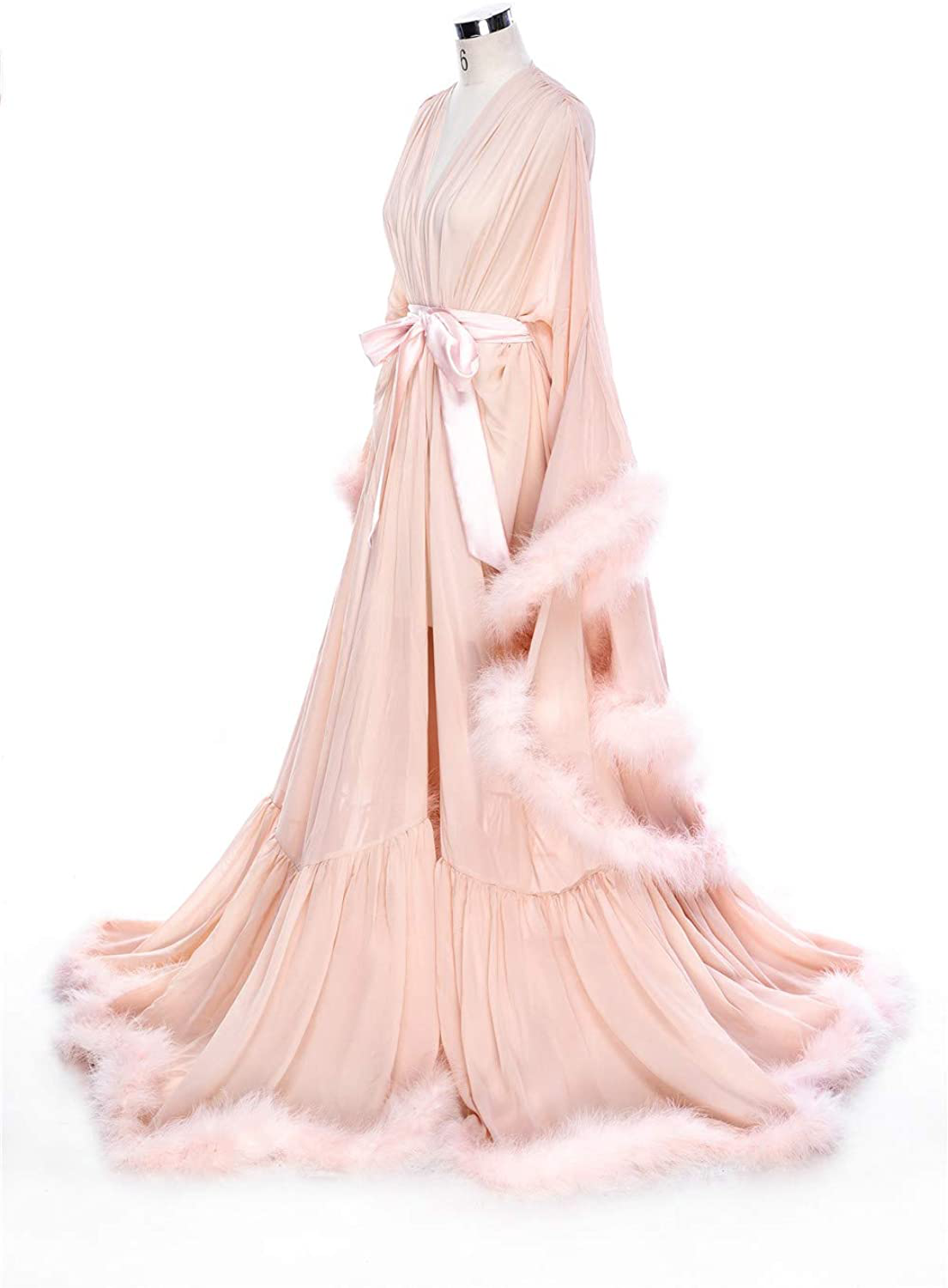 Molisa Women'S Sexy Feather Bridal Robe Long Wedding Scarf Illusion Bathrobe Sleepwear Lingerie Robe Nightgown Apparel & Accessories > Clothing > Sleepwear & Loungewear > Robes Molisa   