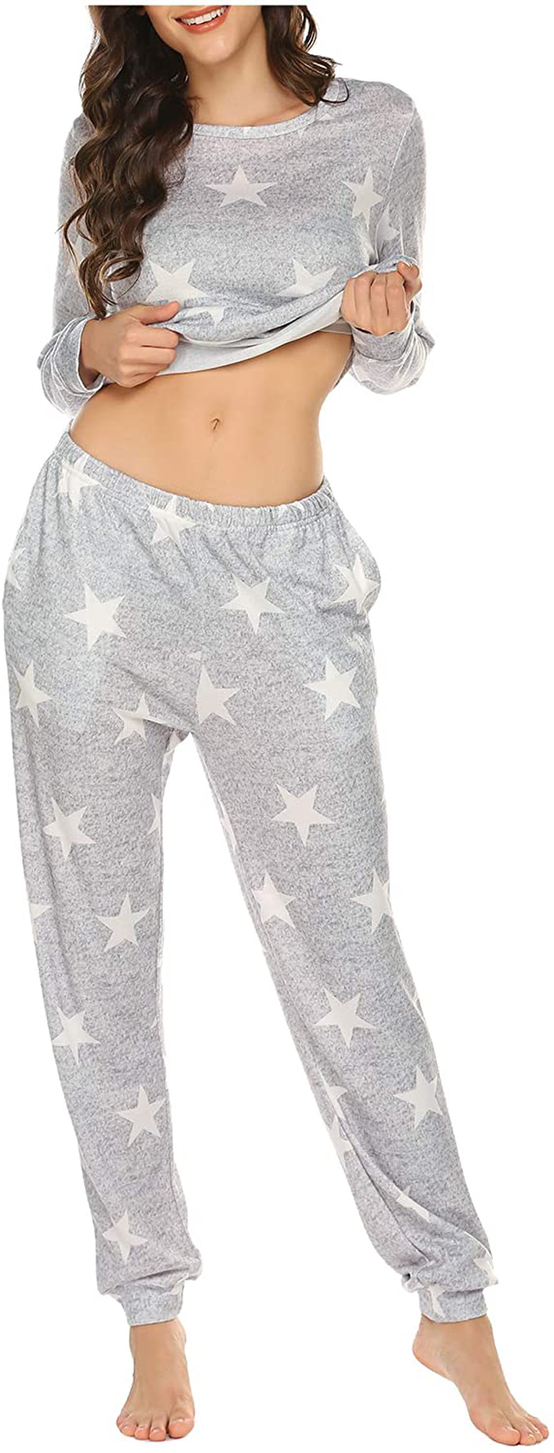 Ekouaer Womens Pajama Set Long Sleeve Sleepwear Star Print Nightwear Soft Pjs Lounge Sets with Pockets Apparel & Accessories > Clothing > Sleepwear & Loungewear > Pajamas Ekouaer   