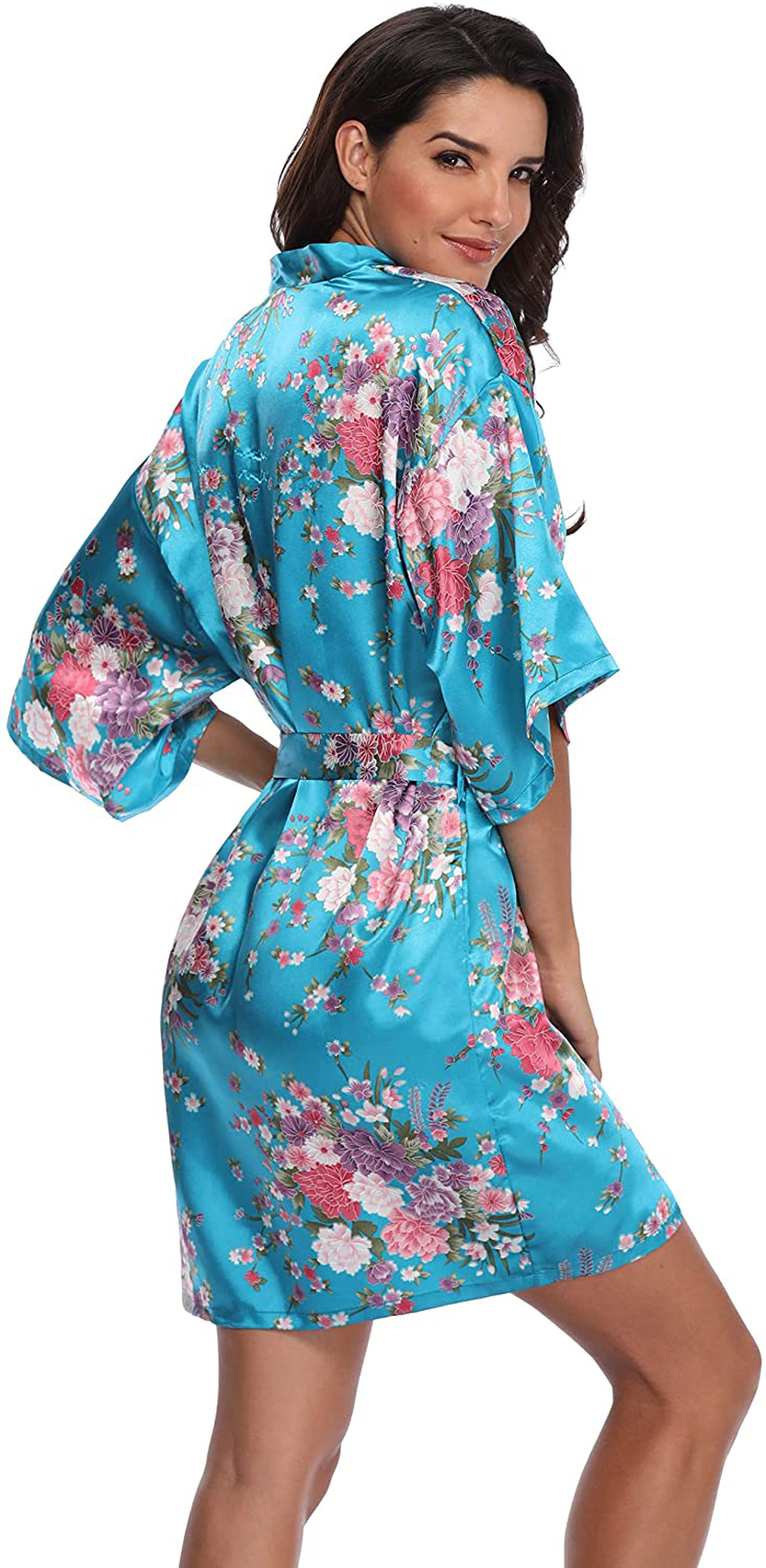 Women'S Floral Bride Bridesmaids Robe Satin Wedding Kimono Bridal Dressing Gown Sleepwear Apparel & Accessories > Clothing > Sleepwear & Loungewear > Robes Mignon Cromwell   