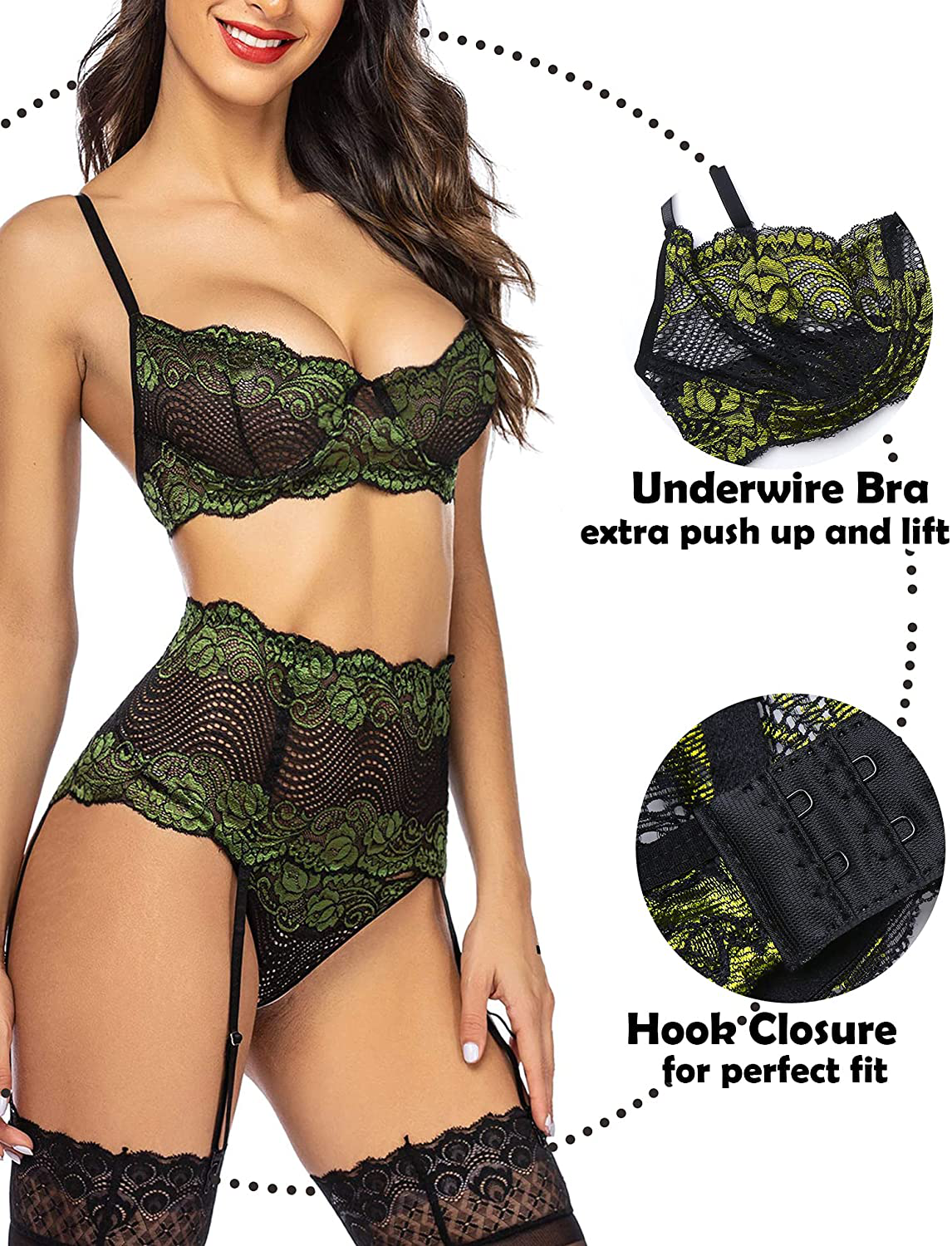 Avidlove Women Lingerie Set with Garter Belts Sexy Bra and Panty Underwire Lingerie Sets Apparel & Accessories > Clothing > Underwear & Socks > Lingerie Kylie Max   