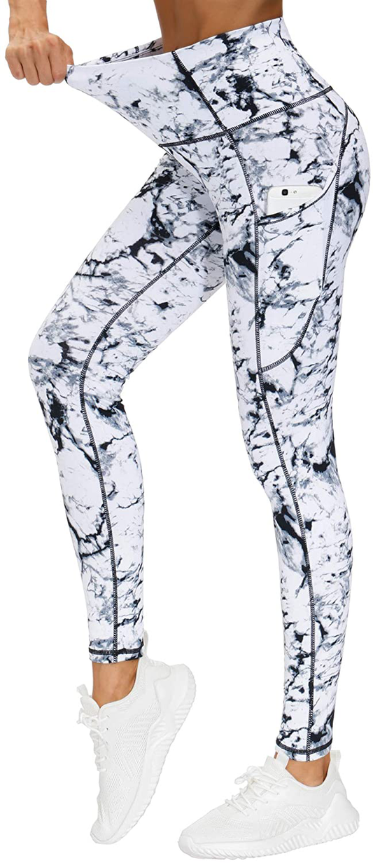 THE GYM PEOPLE Thick High Waist Yoga Pants with Pockets, Tummy Control Workout Running Yoga Leggings for Women Apparel & Accessories > Clothing > Activewear THE GYM PEOPLE Marble Medium 
