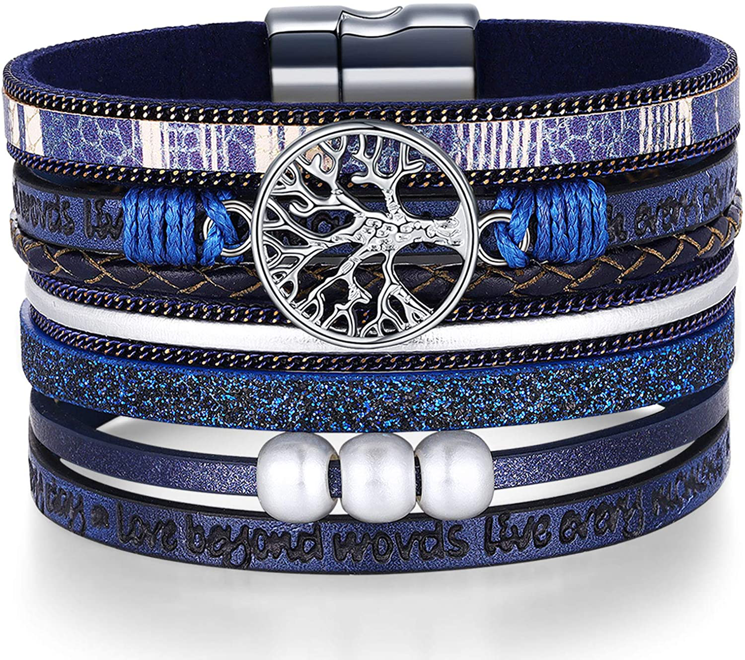 Inspirational Tree of Life Leather Bracelets for Women,Christmas Birthday Jewelry Gifts for Teen Girls Arts & Entertainment > Party & Celebration > Gift Giving Desimtion Blue  