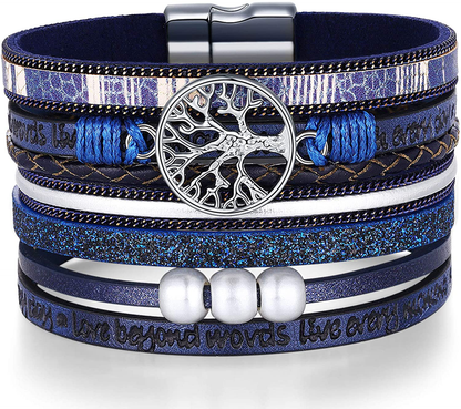 Inspirational Tree of Life Leather Bracelets for Women,Christmas Birthday Jewelry Gifts for Teen Girls Arts & Entertainment > Party & Celebration > Gift Giving Desimtion Blue  
