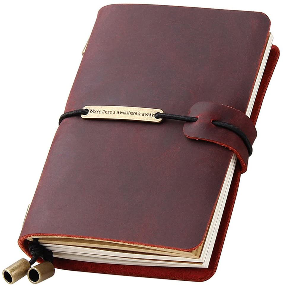 Refillable Handmade Travelers Notebook, Leather Travel Journal Notebook for Men & Women, Perfect for Writing, Gifts, Travelers, 5.2" x 4" Inches - Wine Arts & Entertainment > Party & Celebration > Gift Giving Robrasim Wine 5.2" x 4" 