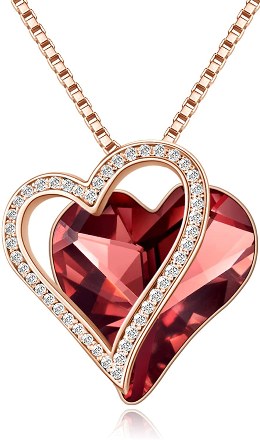 Sumonyo White Gold Plated Love Heart Pendant Necklaces for Women Silver Tone Crystals Birthstone Jewelry Gifts for Women Mother's Day Birthday Anniversary Day Party Arts & Entertainment > Party & Celebration > Gift Giving Sumonyo 09-Feb.-Rose Gold Plated | Wine Red  