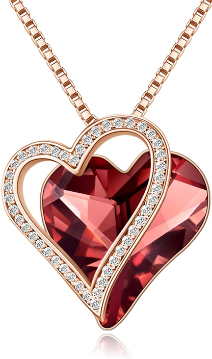 Sumonyo White Gold Plated Love Heart Pendant Necklaces for Women Silver Tone Crystals Birthstone Jewelry Gifts for Women Mother's Day Birthday Anniversary Day Party Arts & Entertainment > Party & Celebration > Gift Giving Sumonyo 09-Feb.-Rose Gold Plated | Wine Red  
