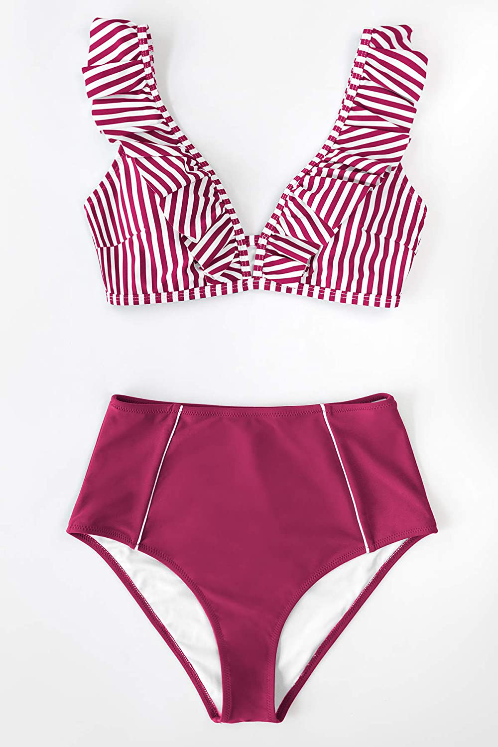CUPSHE Women's High Waist Bikini Swimsuit Ruffle Floral Print Two Piece Bathing Suit Apparel & Accessories > Clothing > Swimwear CUPSHE   