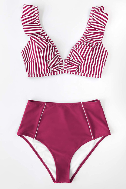 CUPSHE Women's High Waist Bikini Swimsuit Ruffle Floral Print Two Piece Bathing Suit Apparel & Accessories > Clothing > Swimwear CUPSHE   