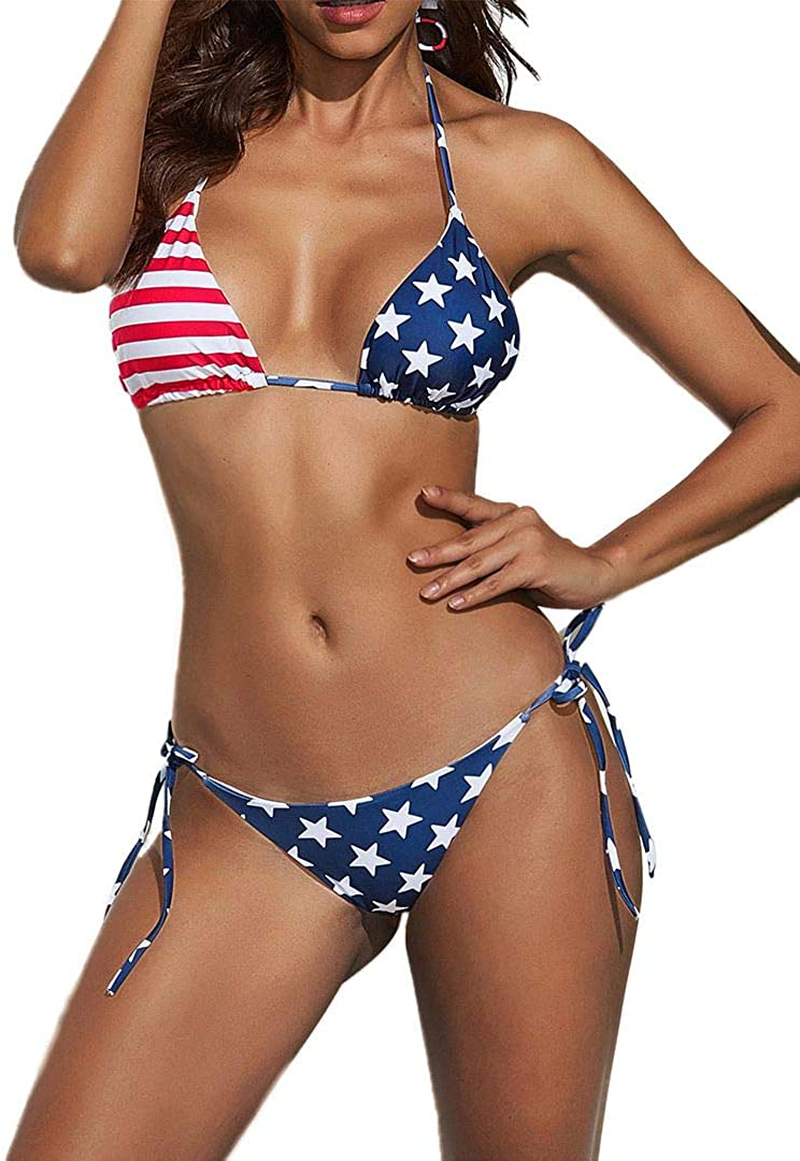 Women Two Piece Swimsuit Sexy Swimwear Halter String Triangle Bikini Sets Apparel & Accessories > Clothing > Swimwear Suvimuga Red1 X-Large 