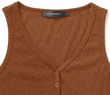 MEROKEETY Womens V Neck Tank Tops Summer Sleeveless Ribbed Button Casual Henley Shirts Apparel & Accessories > Clothing > Activewear Kylie Max   