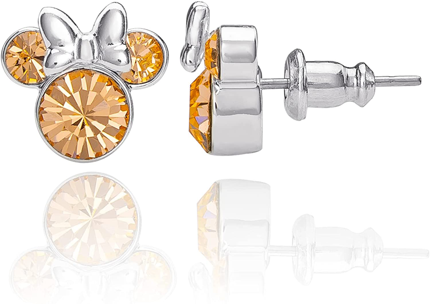 Disney Minnie Mouse Birthstone Jewelry, Silver Plated Crystal Stud Earrings for Women and Girls Arts & Entertainment > Party & Celebration > Gift Giving Disney June-Light Peach Crystal  