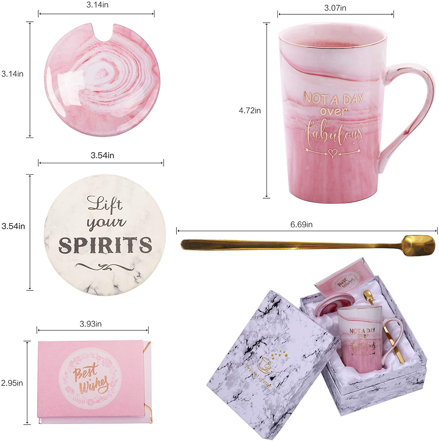 Jumway Not A Day Over Fabulous Mug - Birthday Gifts for Women - Funny Birthday Gift Ideas for Her,Friends, Coworkers, Her, Wife, Mom, Daughter, Sister, Aunt Ceramic Marble Mug 14 Oz Pink Arts & Entertainment > Party & Celebration > Gift Giving Jumway   